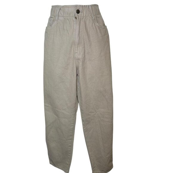 H&M NWT High Rise Elastic Waist Straight Leg Jeans Tan Size 10 Cotton - Picture 5 of 6